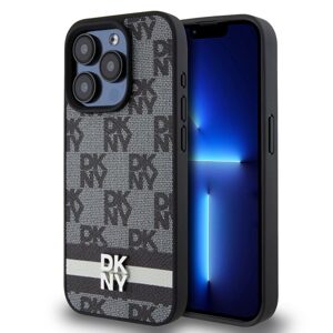 Pouzdro DKNY PU Leather Checkered Pattern and Stripe Apple iPhone 12, iPhone 12 PRO Black