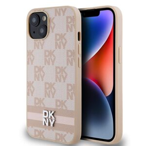 Pouzdro DKNY PU Leather Checkered Pattern and Stripe Apple iPhone 13 Pink
